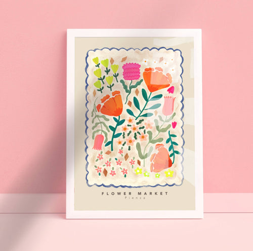 Flower Market Pienza Print - Colorful - A4