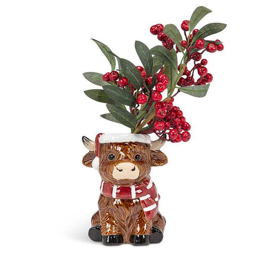 Holiday Highland Cow Vase