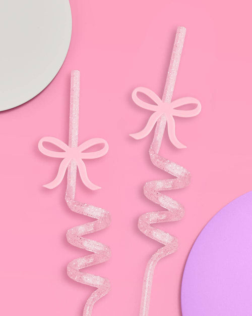 Pink Bow Straws - 16 Reusable Straws