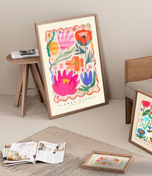 Colorful Flower Market Print - Pink - A4