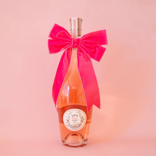 Holiday Velvet Bow - Pink (Wine Bottle)