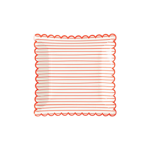 Red Striped Scalloped Plates - 8 ct.