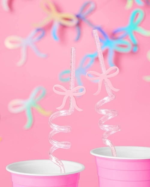 Pink Bow Straws - 16 Reusable Straws
