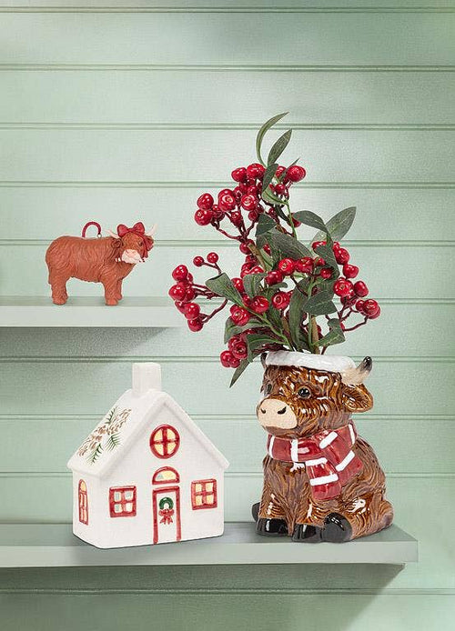 Holiday Highland Cow Vase