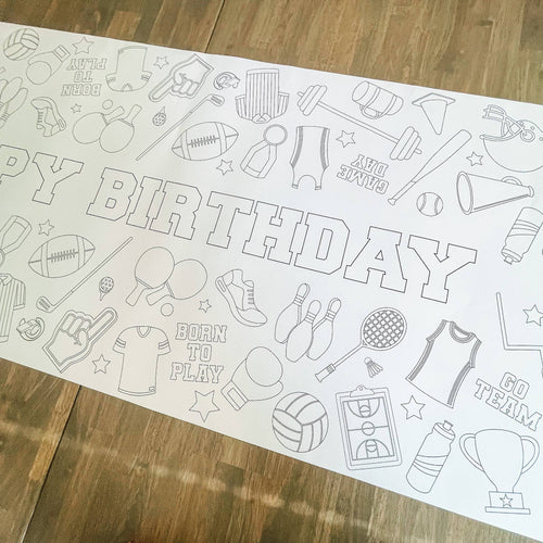Sports Coloring Table Runner - Happy Birthday