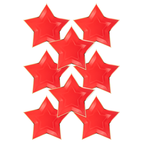Red Star Shaped Gold Foiled Plates - 8 ct.