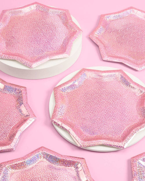 Pink Foil Starburst Plates - 25 ct.