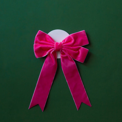 Holiday Velvet Bow - Pink (Wine Bottle)