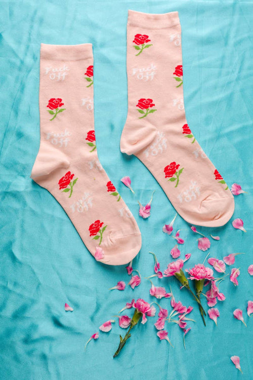 F*ck Off Rose Crew Flower Socks - Small/Women's - Swear Word