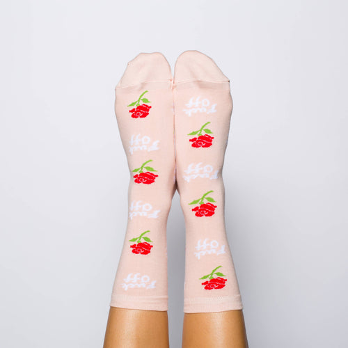 F*ck Off Rose Crew Flower Socks - Small/Women's - Swear Word