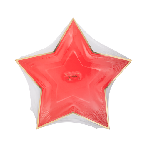 Red Star Shaped Gold Foiled Plates - 8 ct.