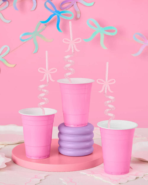 Pink Bow Straws - 16 Reusable Straws