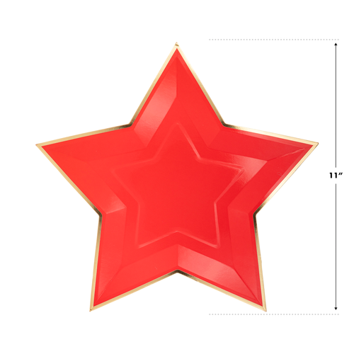Red Star Shaped Gold Foiled Plates - 8 ct.