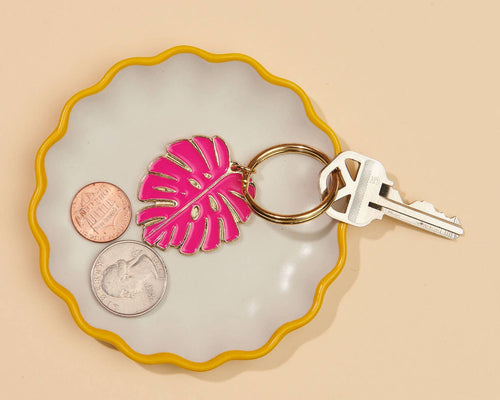 Pink Monstera Leaf Enamel Keychain