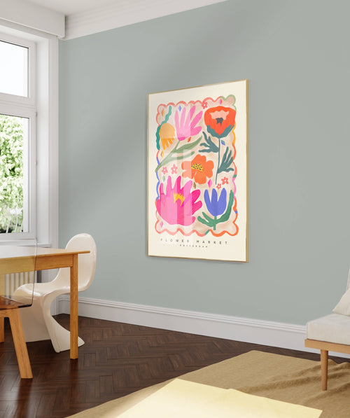 Colorful Flower Market Print - Pink - A4