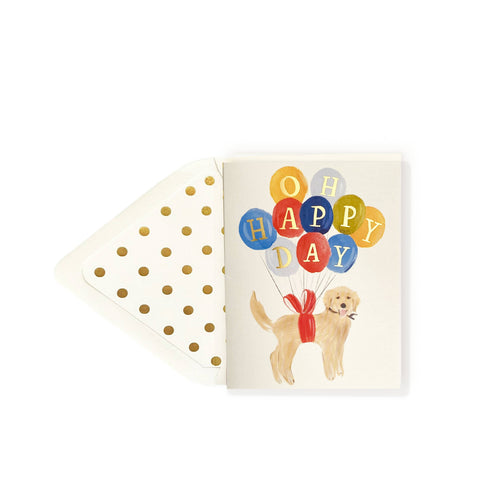 Happy Birthday Golden Retriever Dog with Balloons Card