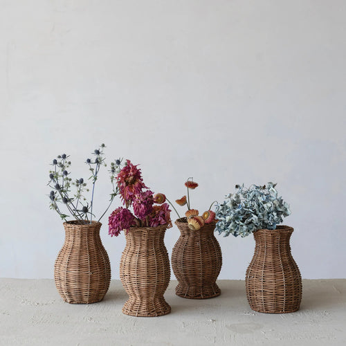 Rattan Vases with Removable Glass Inserts