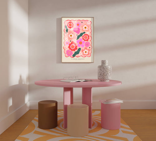 Colorful Flower Market Print- A3 - Pink