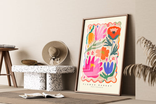 Colorful Flower Market Print - Pink - A4