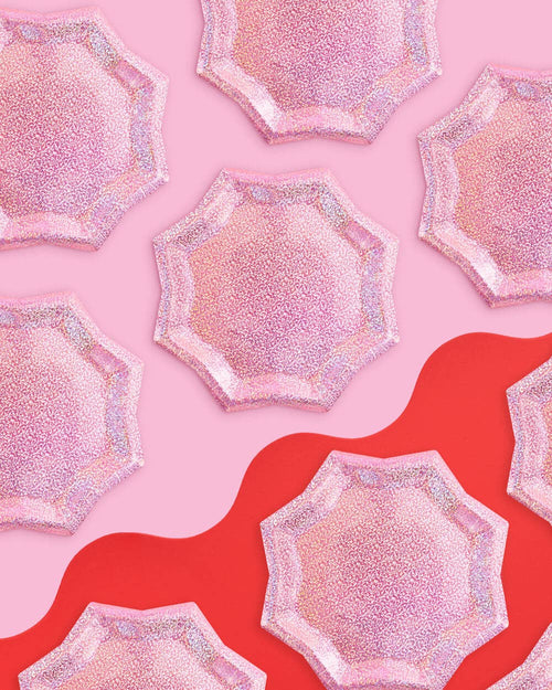 Pink Foil Starburst Plates - 25 ct.