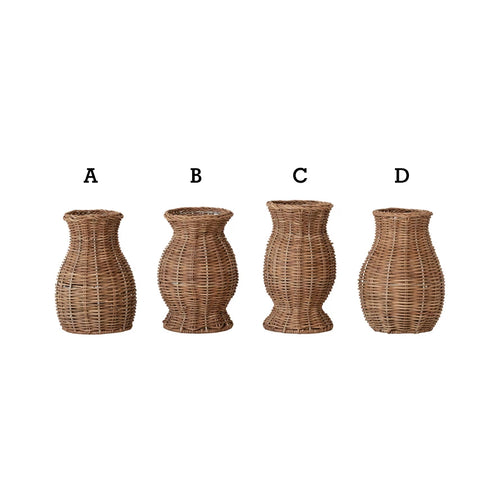 Rattan Vases with Removable Glass Inserts
