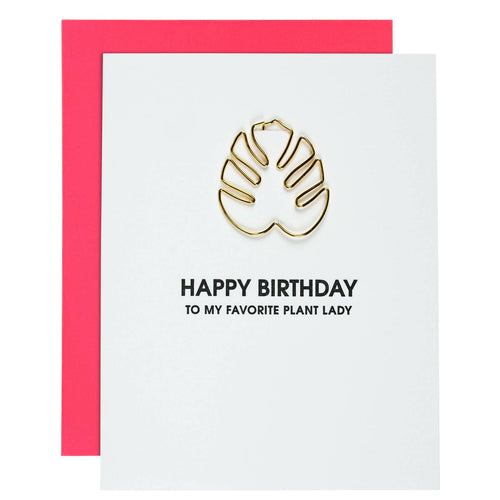 Birthday Monstera Paper Clip Letterpress Card