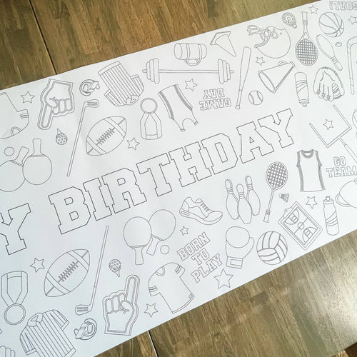 Sports Coloring Table Runner - Happy Birthday