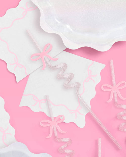 Pink Bow Straws - 16 Reusable Straws