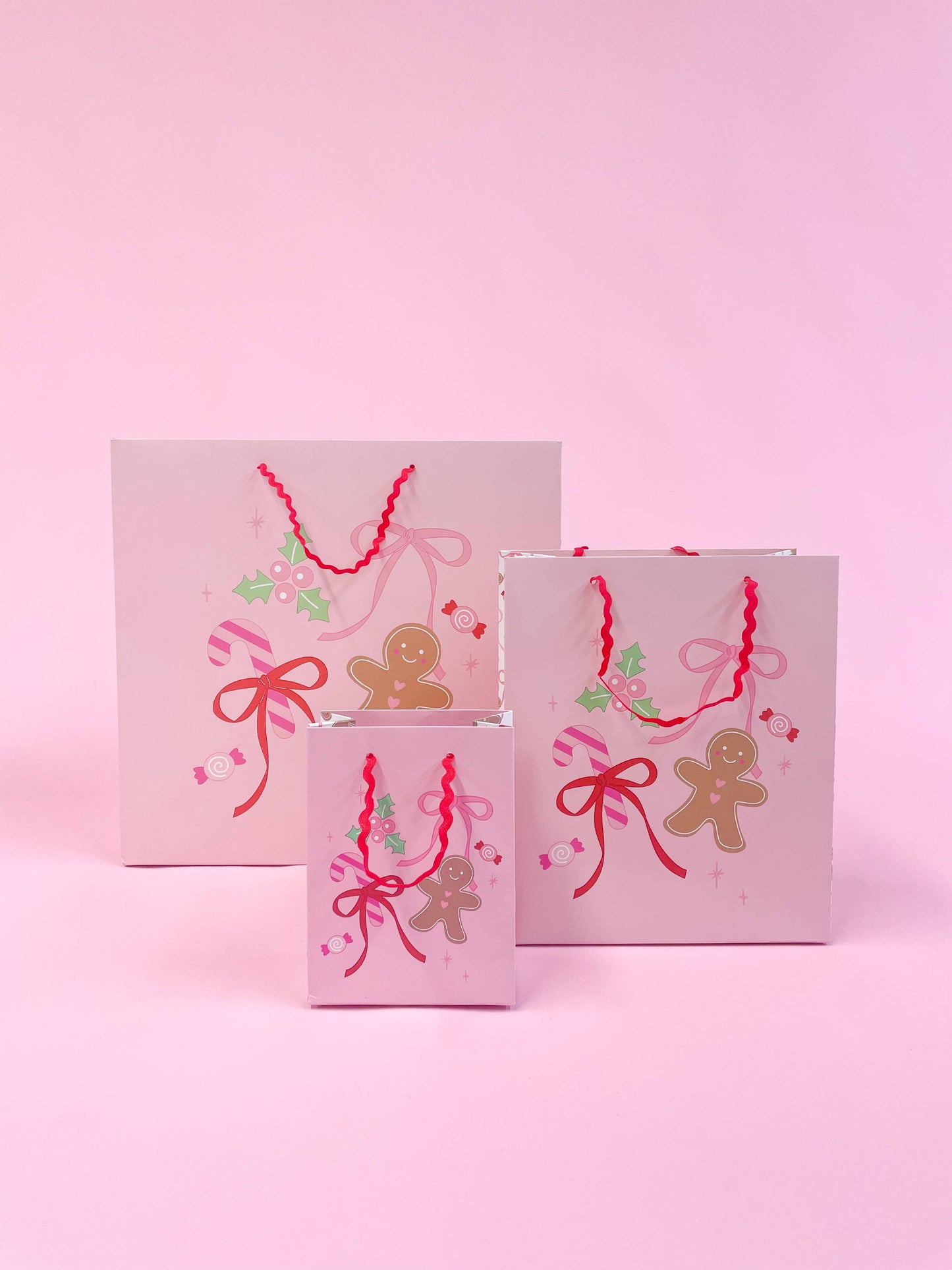 Pink Christmas Gingerbread Bows Gift Bag