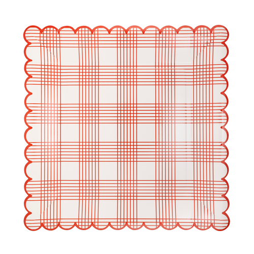 Red Plaid Scallop Stripe Plates - 8 ct.