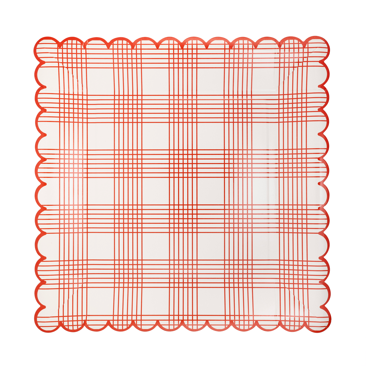 Red Plaid Scallop Stripe Plates - 8 ct.