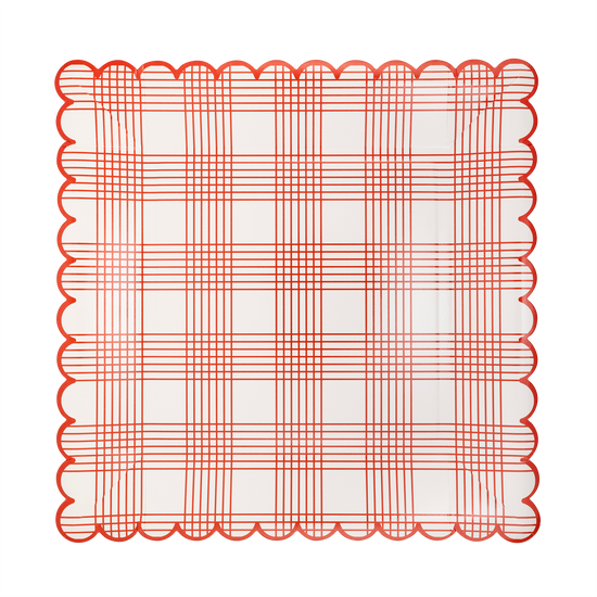 Red Plaid Scallop Stripe Plates - 8 ct.