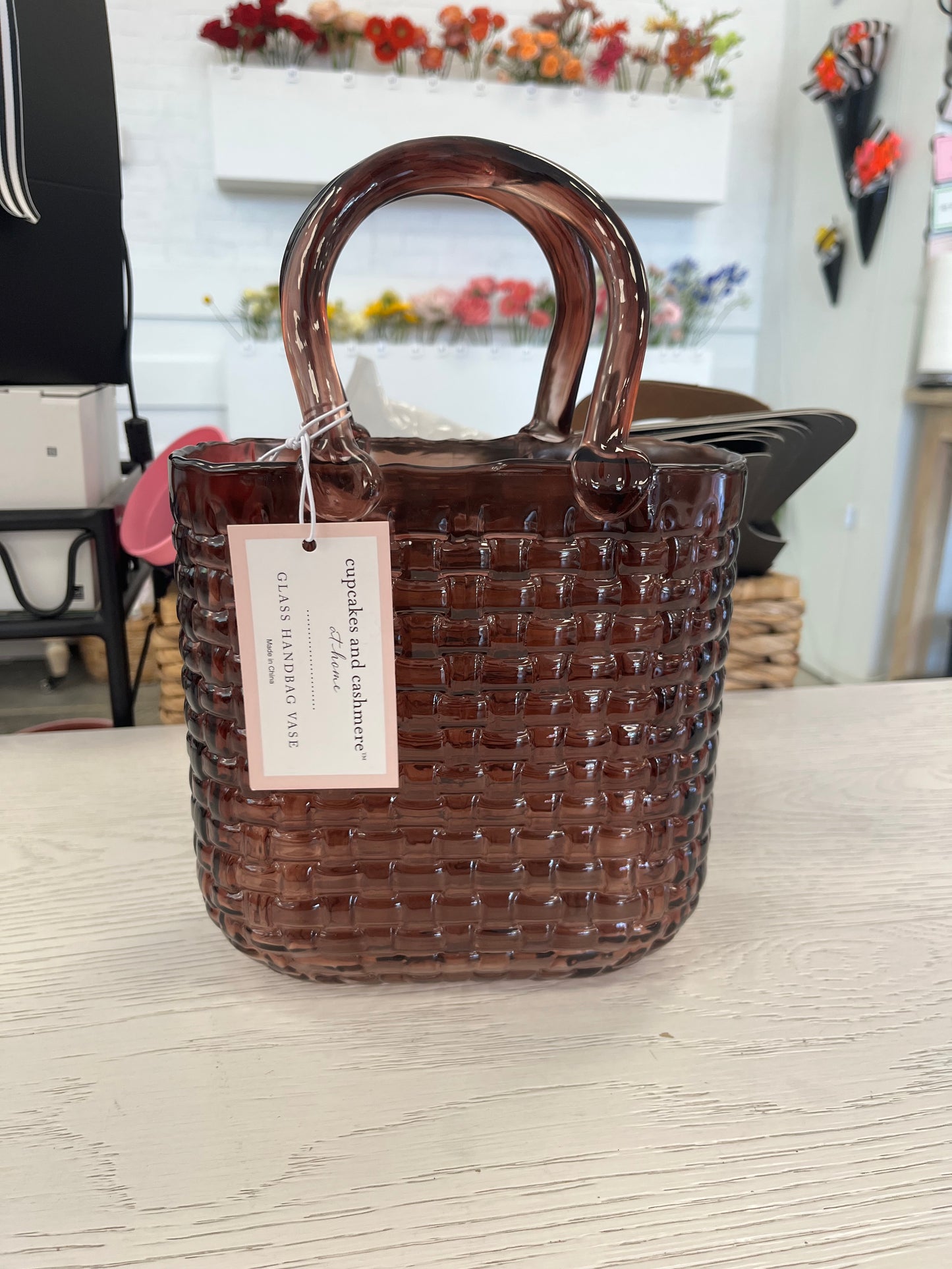 Glass handbag vase