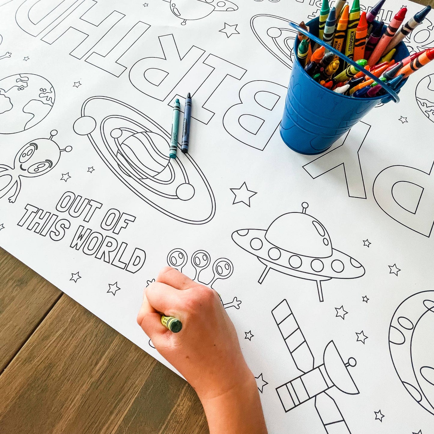 Outer Space Coloring Table Runner - Happy Birthday