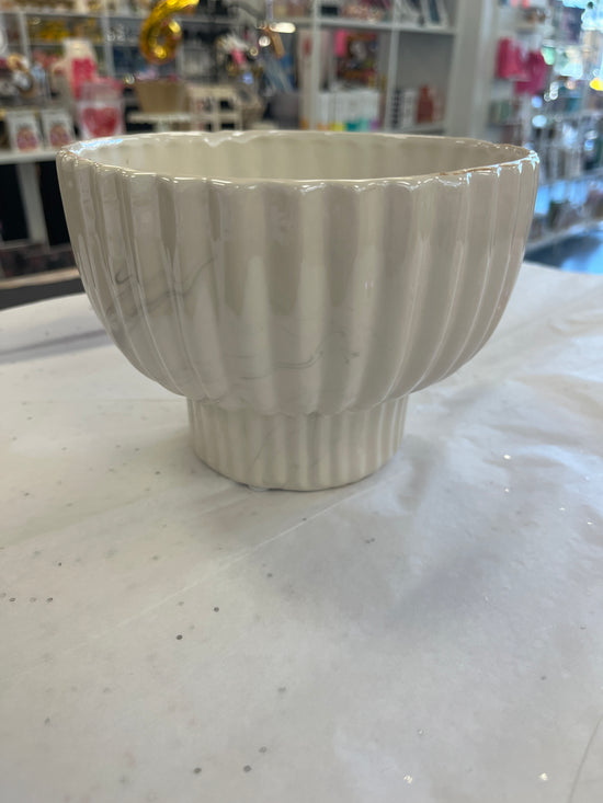 White Marbled Compote Vase