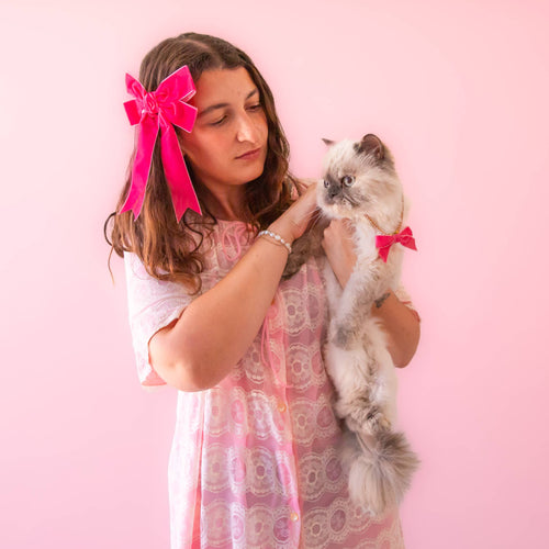 Holiday Velvet Bow - Pink (Wine Bottle)