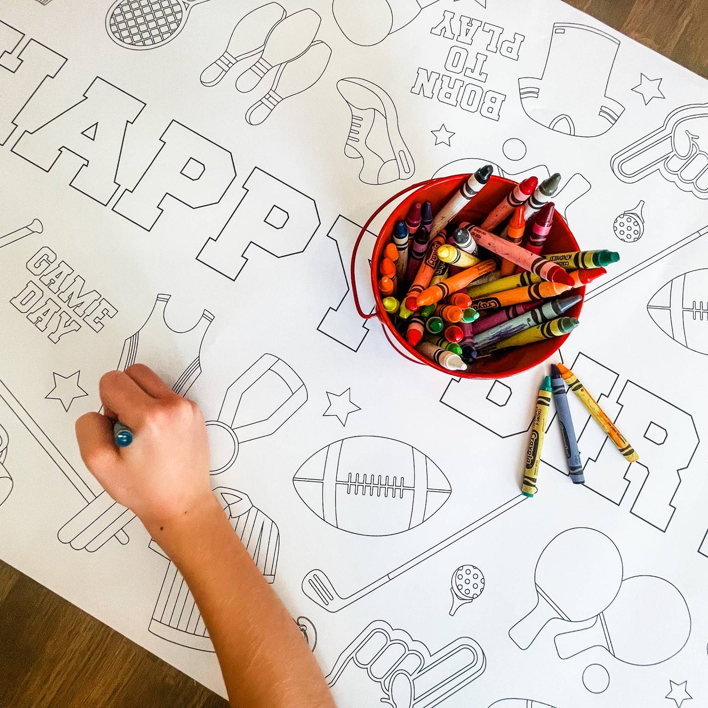 Sports Coloring Table Runner - Happy Birthday