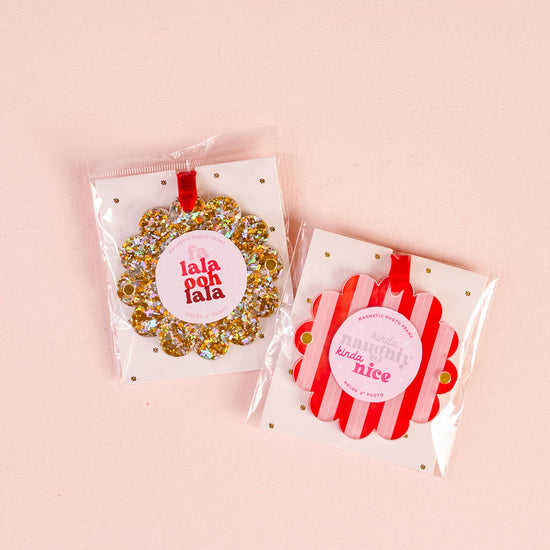 Scalloped Round Picture Frame Ornament - Gold Glitter