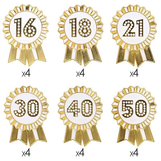 Gold Enamel Birthday Pin Badge Set - Milestone Birthdays