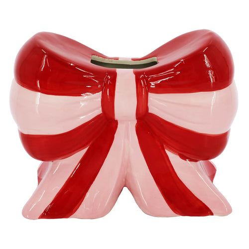 Red & Pink Stripe Bow Vase