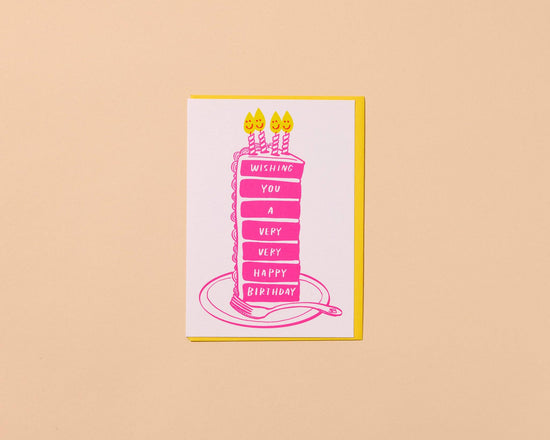 Wishing You A Very Happy Cake Letterpress Birthday Card - Made in USA