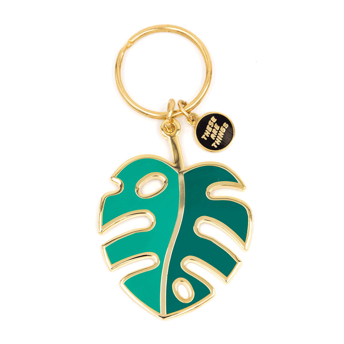 Monstera Leaf Gold Enamel Keychain