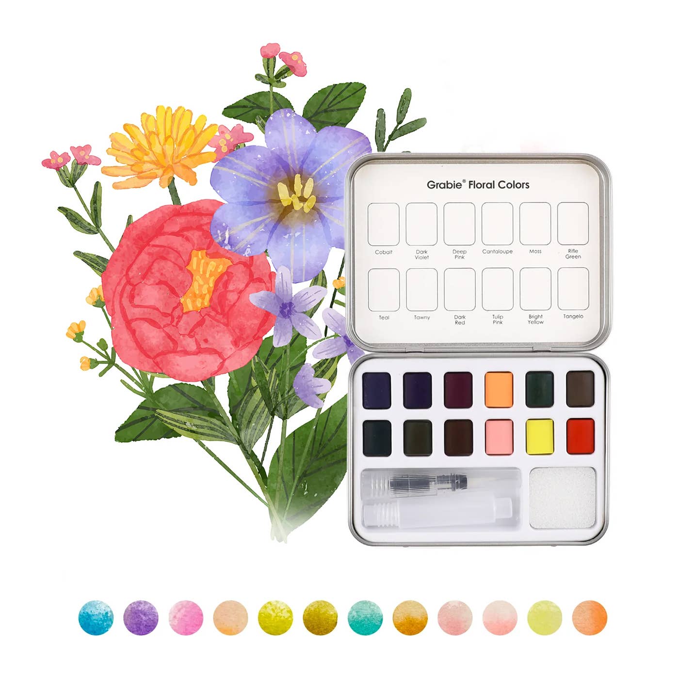 Floral Watercolor Pocket Set With Brush