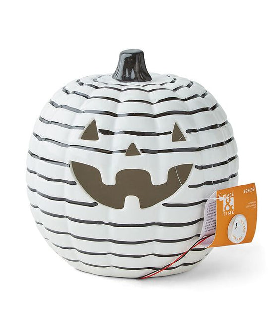 White Stripe Ceramic Jack O' Lantern