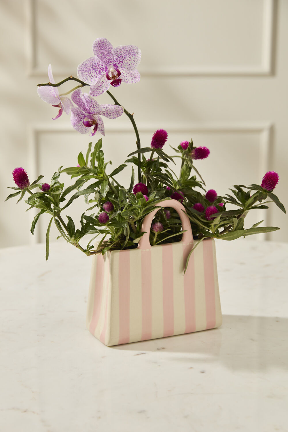 Pink Stripe Handbag Vase