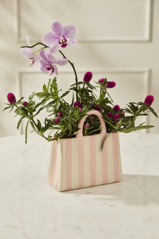 Pink Stripe Handbag Vase