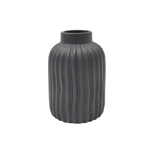 Black Ribbed Ceramic Vase