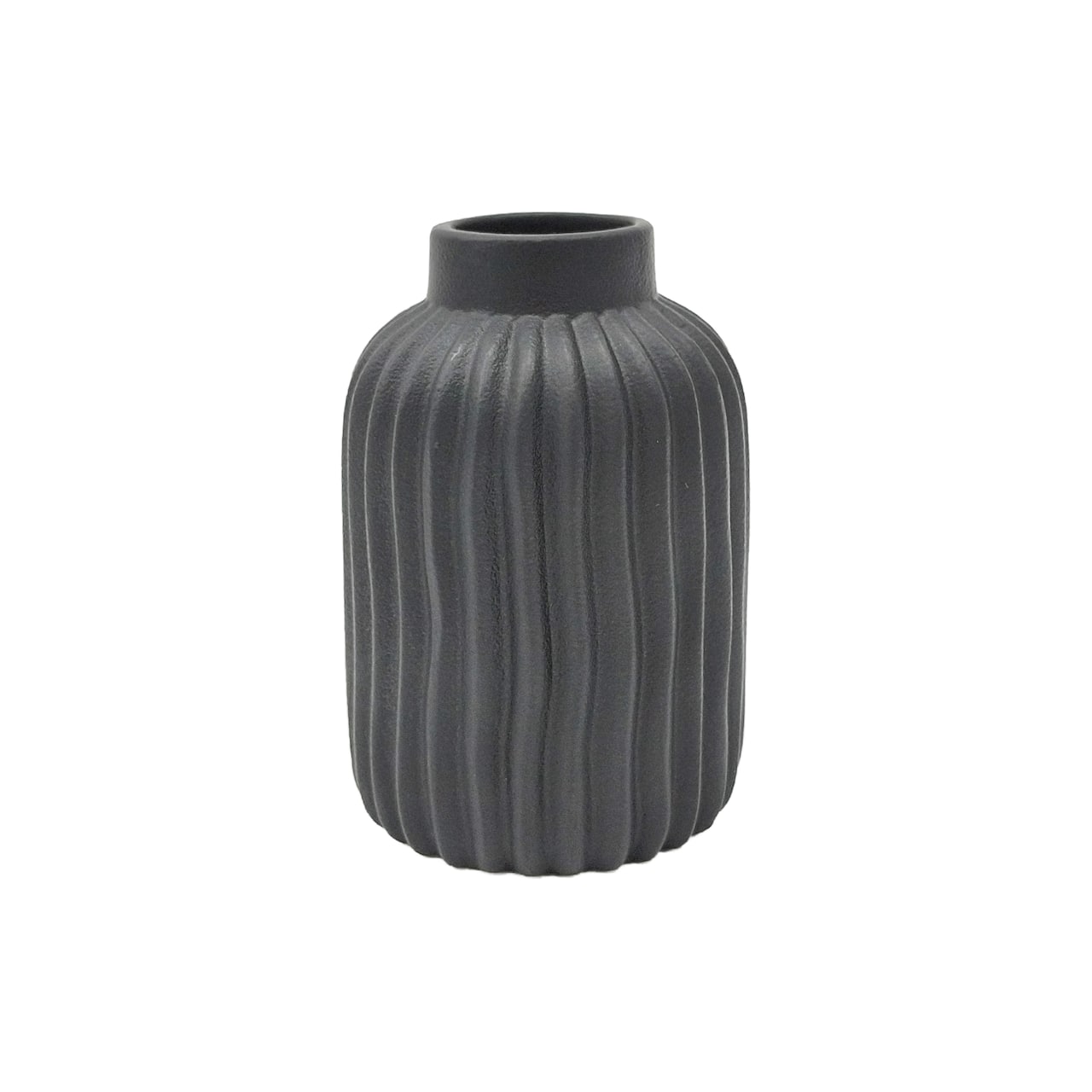 Black Ribbed Ceramic Vase