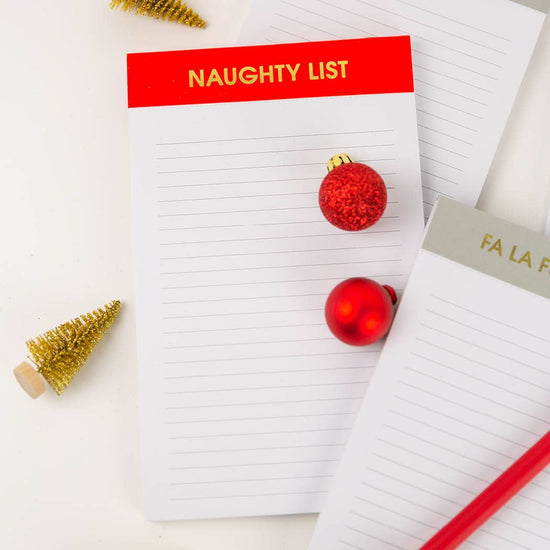 Naughty List - Lined Notepad - Perforated Sheets - Holiday Red