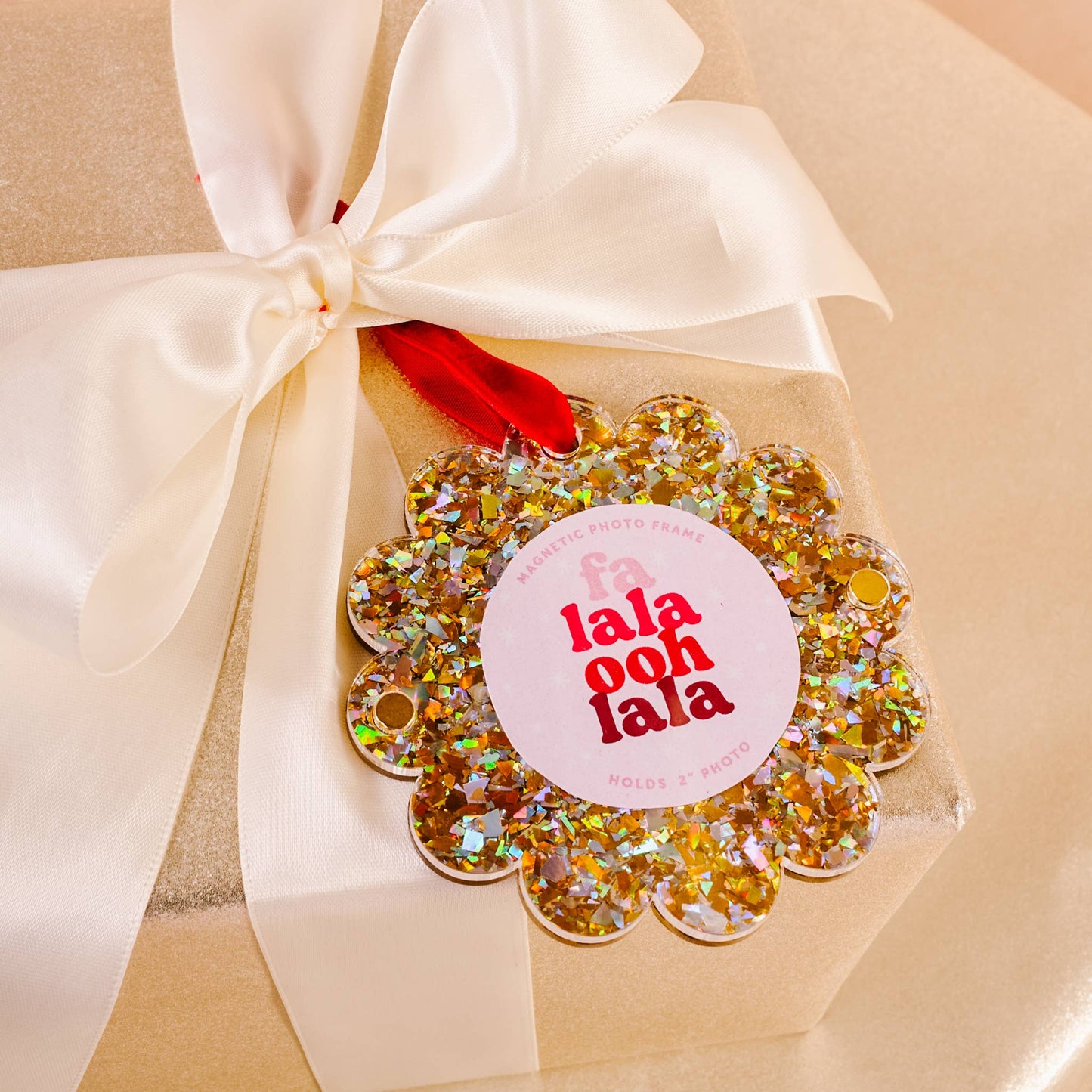 Scalloped Round Picture Frame Ornament - Gold Glitter